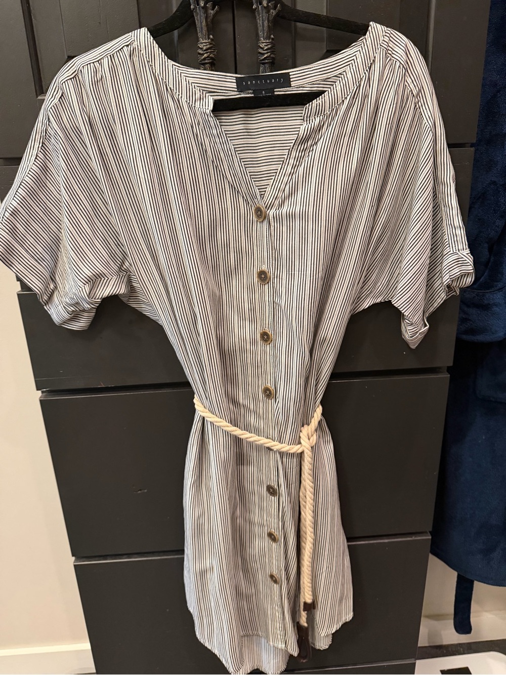 Sanctuary Black and White Striped Button-Front Dress with Rope Tie